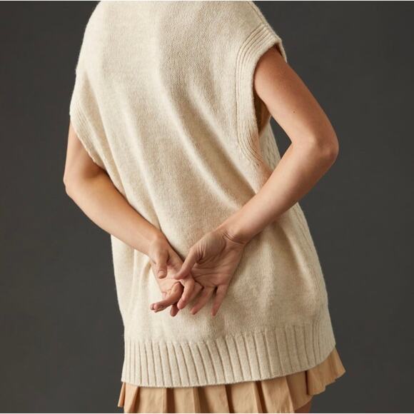 By Anthropologie | Ivory Oversized Preppy Cable Knit Sweater Vest XXS - Picture 14 of 15
